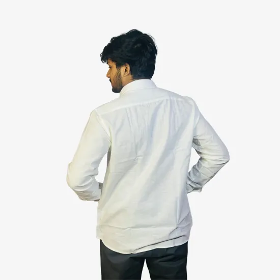 Men's White Cotton Casual Shirt – Full Sleeve Regular Fit Button-Down Shirt for Office & Everyday Wear
